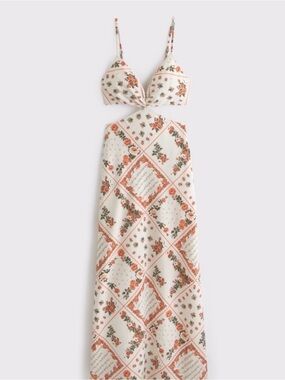 Abercrombie & Fitch Cream Floral Maxi Dress with Pink-Orange Roses